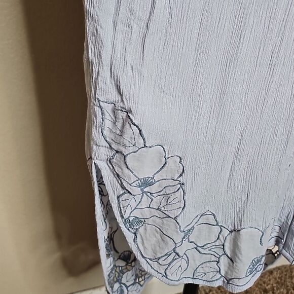 Free People Cut It Out Midi Dress Sky Blue Embroidered Medium Short Sleeve - Picture 5 of 12